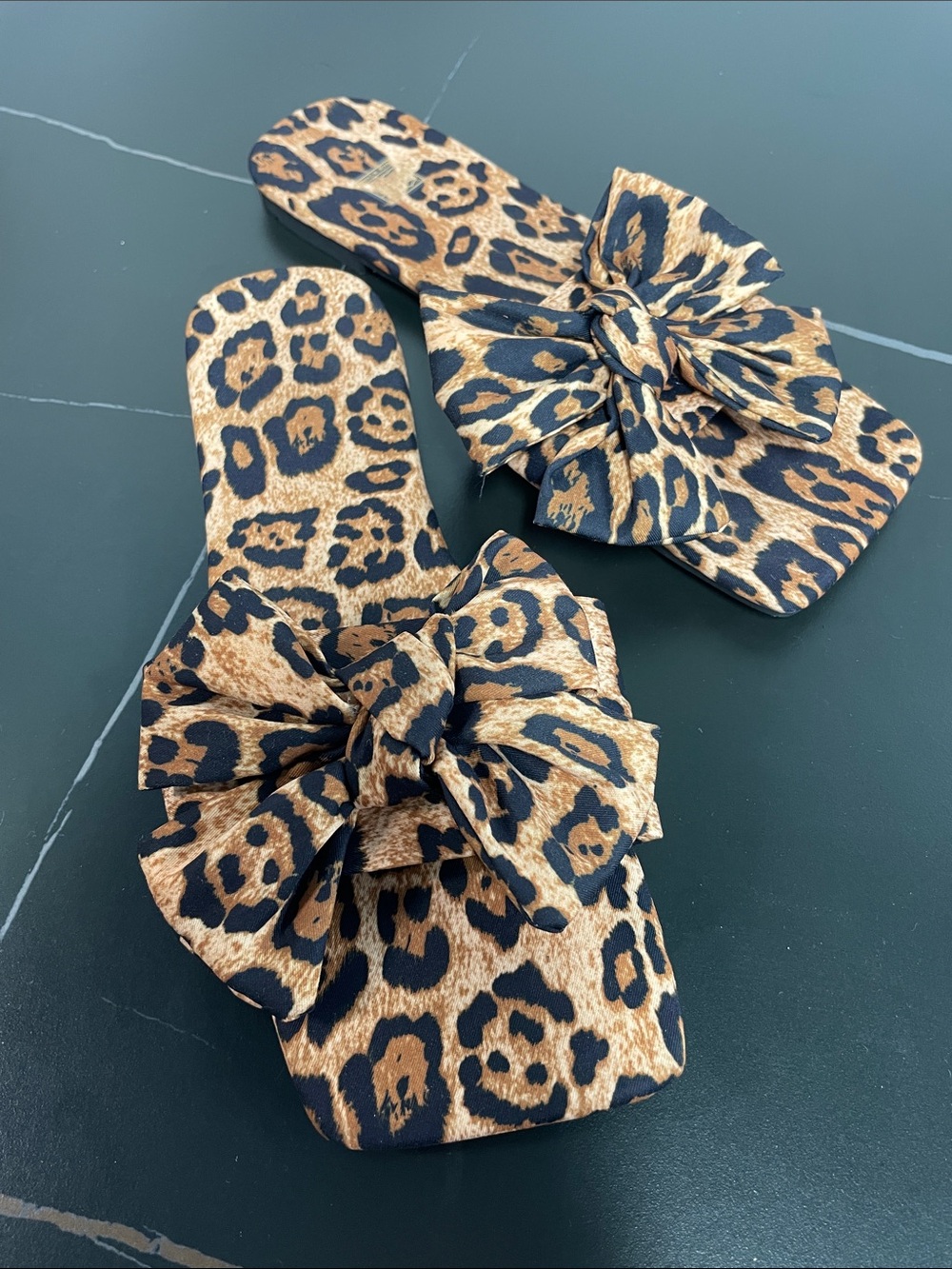 LEOPARD PRINT BOW STRAPPED SLIDES FTL-09-015